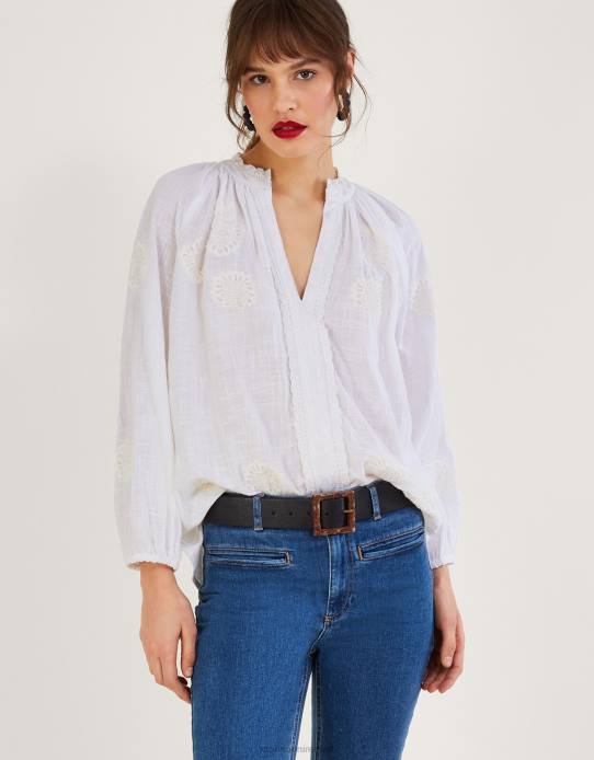 Monsoon Women Embroidered Detail Overhead Shirt 2Z2N867 Clothing White