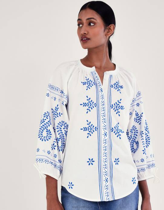 Monsoon Women Embroidered Shirt 2Z2N192 Clothing White