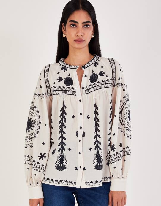 Monsoon Women Floral Blouse 2Z2N43 Clothing Ivory