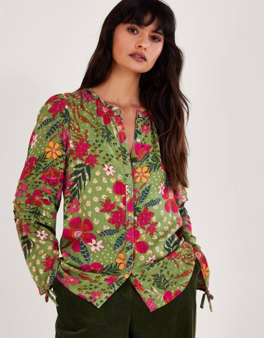 Monsoon Women Floral Print Blouse 2Z2N82 Clothing Green