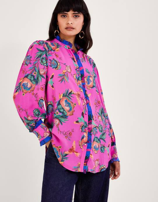 Monsoon Women Jordann Print Blouse 2Z2N134 Clothing Pink