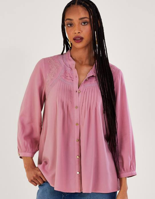 Monsoon Women Lace Detail Blouse 2Z2N163 Clothing Purple (Lilac)