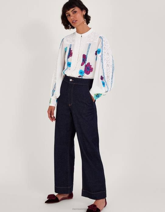 Monsoon Women Lorraine Lace Embroidered Blouse in Recycled Polyester 2Z2N292 Clothing Ivory