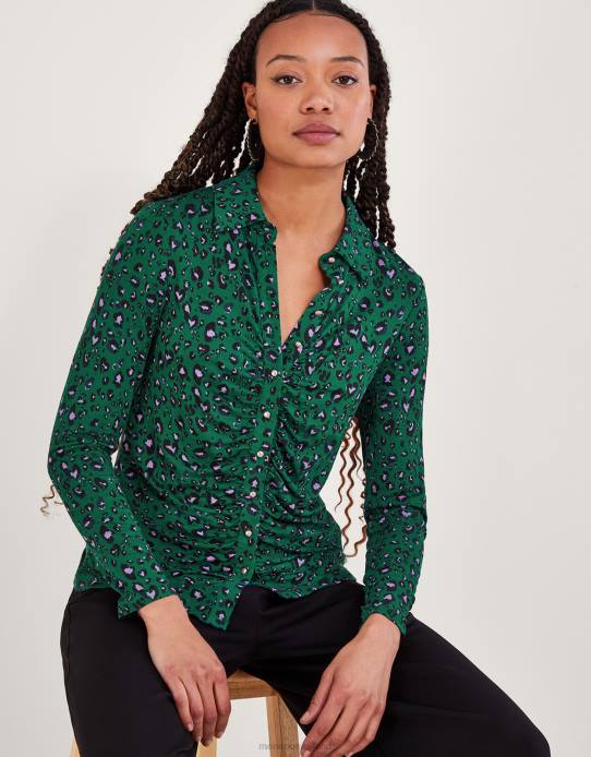 Monsoon Women Print Ruched Jersey Shirt 2Z2N95 Clothing Green