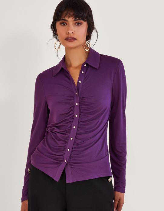 Monsoon Women Ruched Jersey Shirt 2Z2N40 Clothing Purple