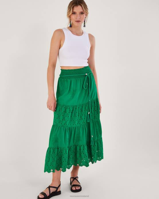 Monsoon Women Broderie Tiered Skirt 2Z2N757 Clothing Green