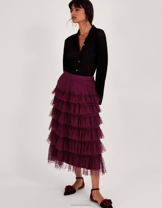 Monsoon Women Della Dotty Tiered Skirt 2Z2N148 Clothing Red (Berry)