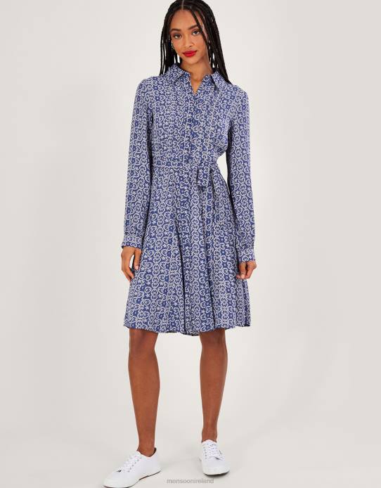 Monsoon Women Josephina Print Shirt Dress 2Z2N296 Clothing Blue