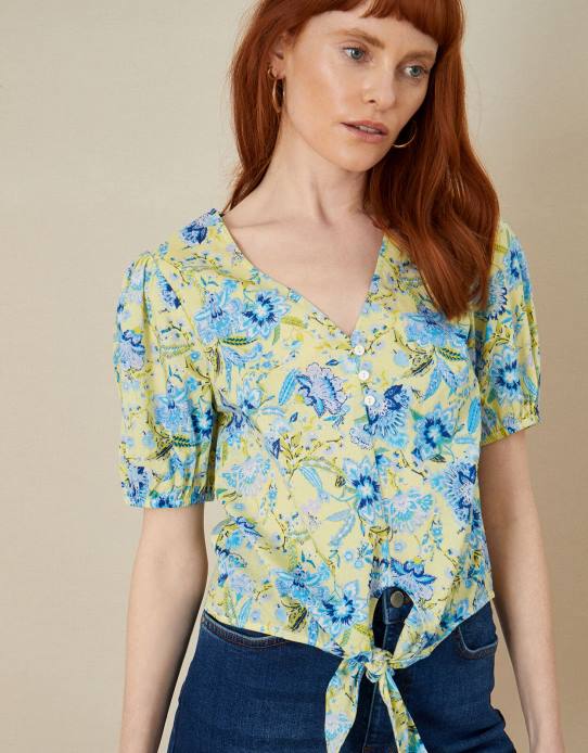 Monsoon Women ARTISAN STUDIO Floral Print Top 2Z2N794 Clothing Blue