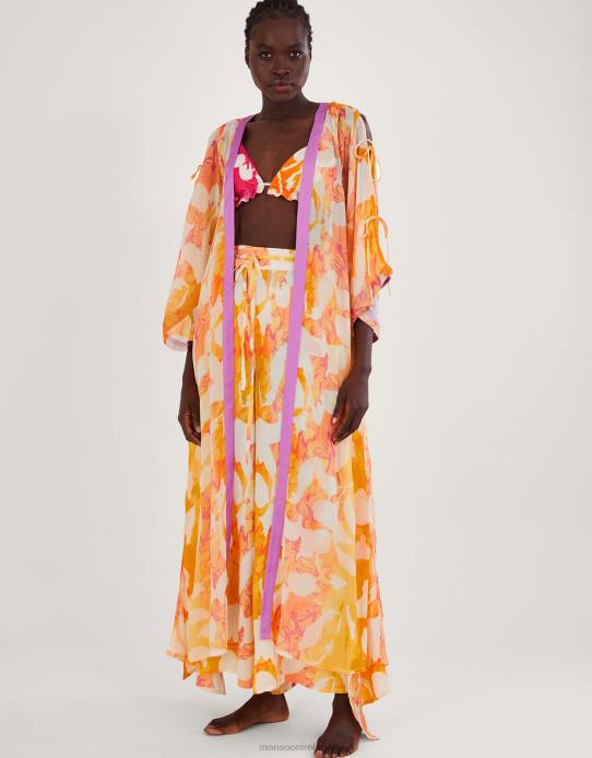 Monsoon Women Abstract Print Longline Kimono 2Z2N316 Clothing Orange