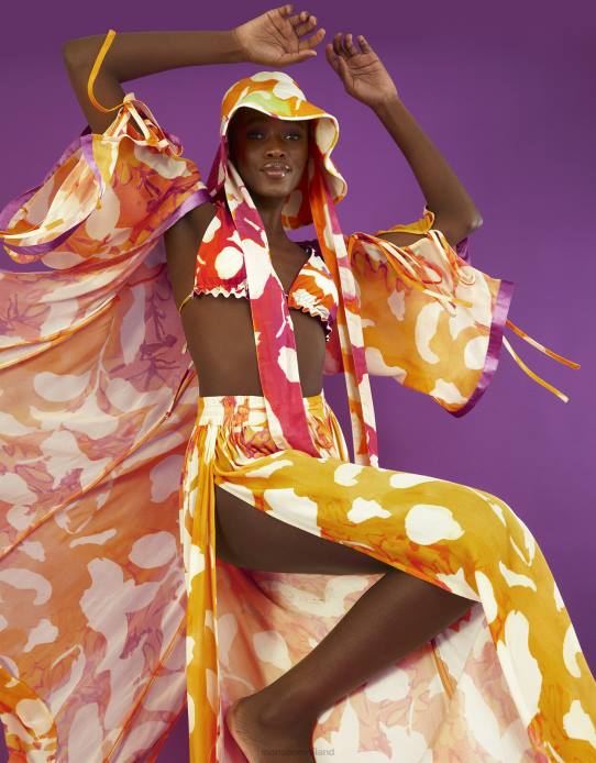 Monsoon Women Abstract Print Side Split Trousers 2Z2N2780 Clothing Orange