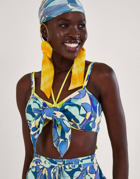 Monsoon Women Abstract Print Crop Top 2Z2N298 Clothing Blue (Turquoise)