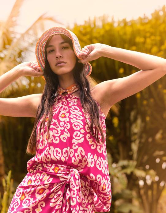 Monsoon Women Bandhani Print Halter Ring Cami Top in LENZING ECOVERO 2Z2N278 Clothing Pink