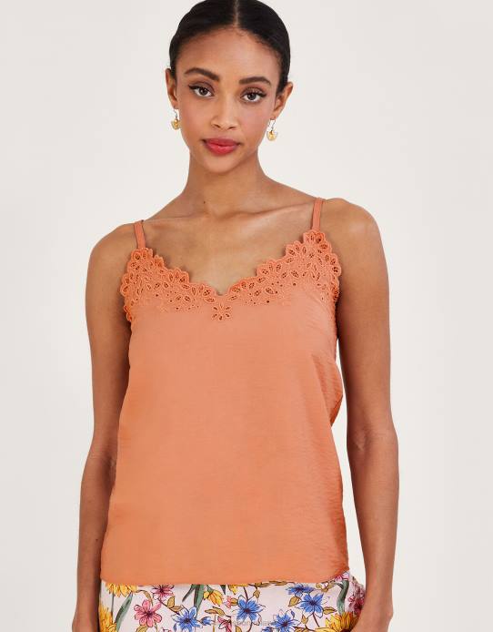 Monsoon Women Beatrice Cutwork Cami Top 2Z2N331 Clothing Orange