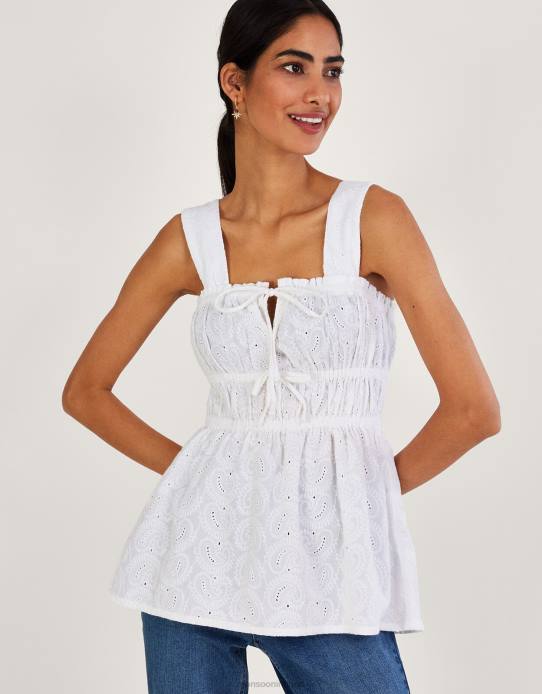 Monsoon Women Broderie Wide Strap Cami Top 2Z2N482 Clothing White