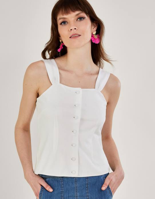 Monsoon Women Button-Through Cami Top 2Z2N300 Clothing Ivory