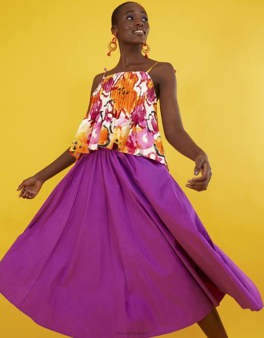 Monsoon Women Chantal Pleated Print Cami Top 2Z2N758 Clothing Orange