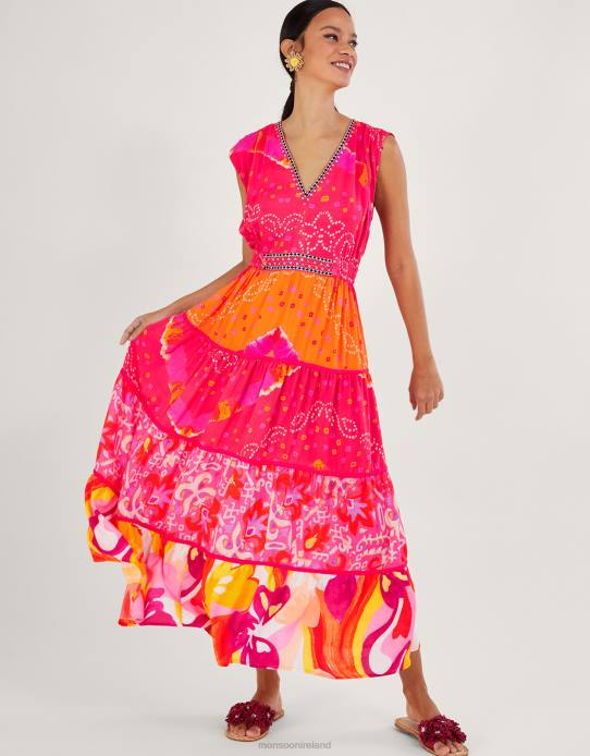 Monsoon Women Bandhani Contrast Print Midi Dress in LENZING ECOVERO 2Z2N779 Clothing Red