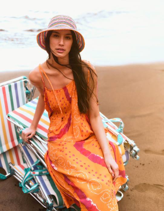 Monsoon Women Bandhani Dye Cami Midi Dress 2Z2N229 Clothing Orange