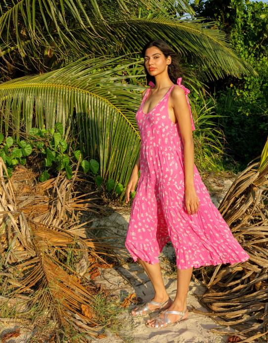 Monsoon Women Batik Print Tiered Midi Dress 2Z2N1045 Clothing Pink
