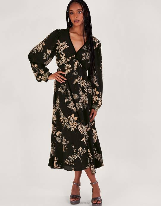 Monsoon Women Annette Floral Midi Dress 2Z2N3 Clothing Black