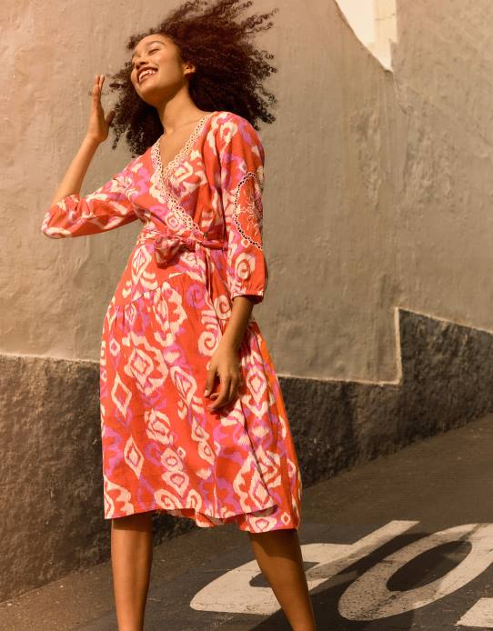 Monsoon Women Aspen Wrap Dress in Linen Blend 2Z2N416 Clothing Orange