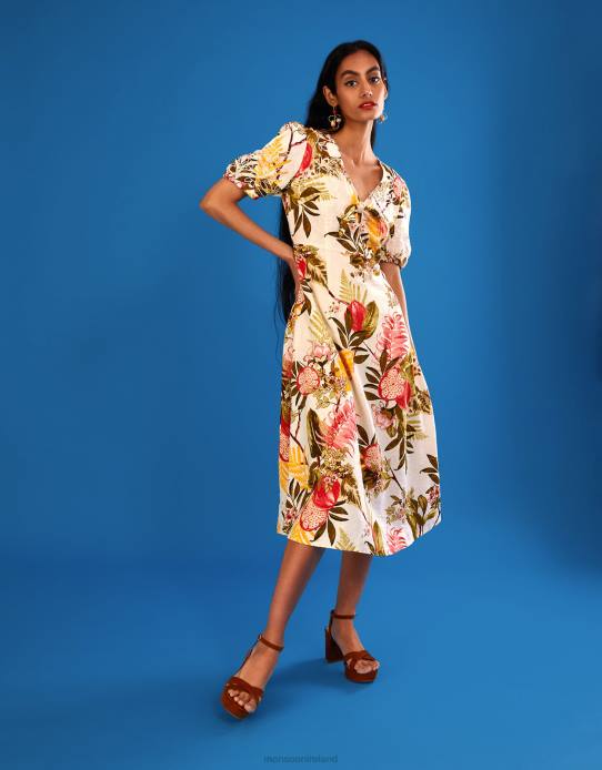 Monsoon Women Eliana Pomegranate Dress in Linen Blend 2Z2N1105 Clothing Ivory