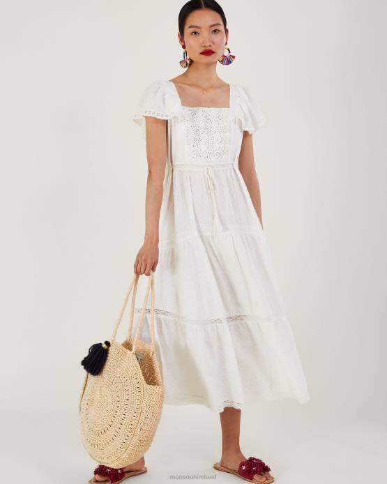 Monsoon Women Woven Mixed Fabric Midi Dress 2Z2N979 Clothing White
