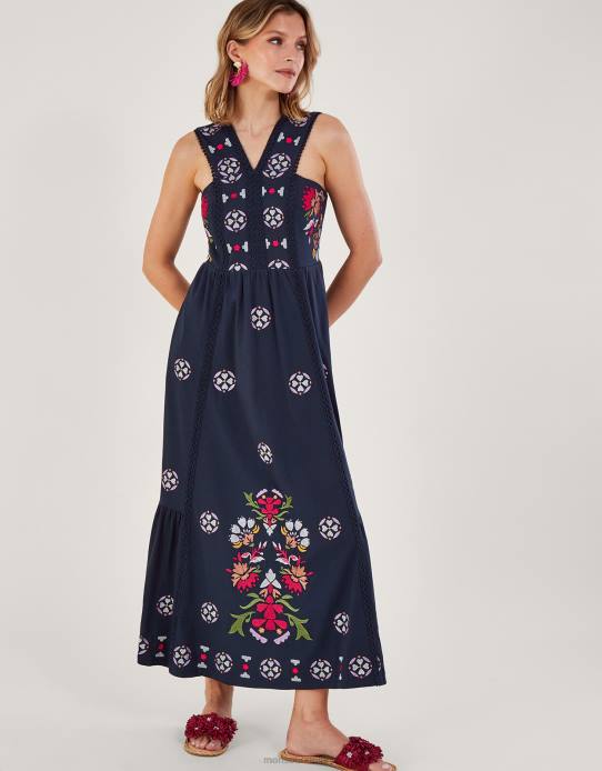 Monsoon Women Embroidered Jersey Sundress 2Z2N730 Clothing Blue (Navy)