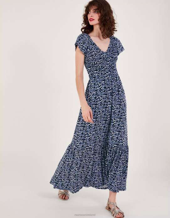 Monsoon Women Gio Print Shirred Dress 2Z2N204 Clothing Black