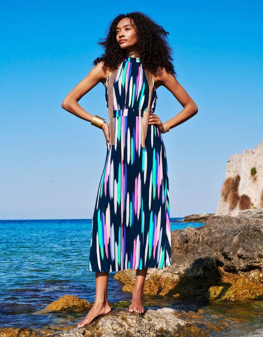 Monsoon Women Holly Print Halter Neck Maxi Dress 2Z2N211 Clothing Blue (Navy)