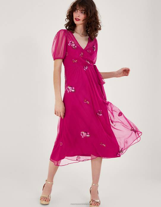 Monsoon Women Allie Wrap Dress 2Z2N199 Clothing Pink
