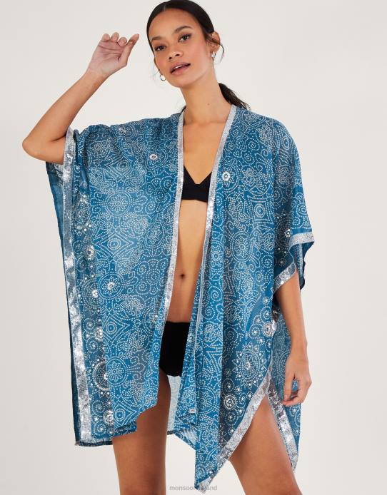 Monsoon Women Bandhani Print Cover Up 2Z2N159 Clothing Blue