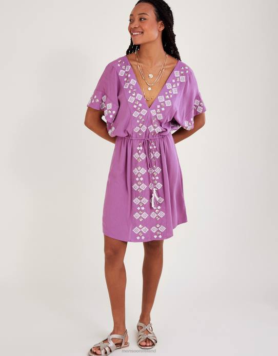 Monsoon Women Embellished V-Neck Kaftan 2Z2N158 Clothing Purple (Lilac)
