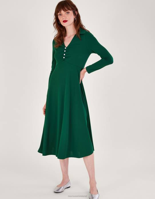 Monsoon Women Collared Jersey Dress 2Z2N13 Clothing Green