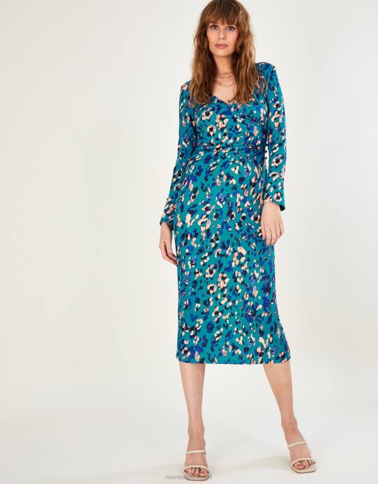 Monsoon Women Drape Animal Print Jersey Dress 2Z2N684 Clothing Blue