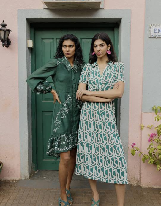 Monsoon Women Geometric Print Midi Jersey Shirt Dress 2Z2N920 Clothing Green