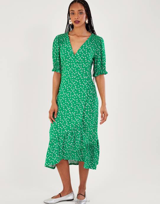 Monsoon Women Hattie Spot Wrap Dress 2Z2N169 Clothing Green