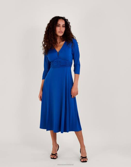 Monsoon Women Ring Detail Ruched Jersey Midi Dress 2Z2N944 Clothing Blue