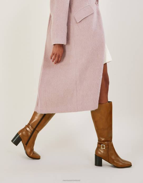 Monsoon Women 70s Long Leather Heeled Boots 2Z2N1504 Footwear Tan