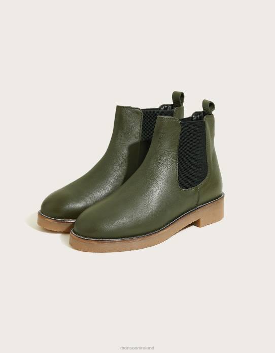 Monsoon Women Chiswick Leather Chelsea Boots 2Z2N1506 Footwear Green (Khaki)