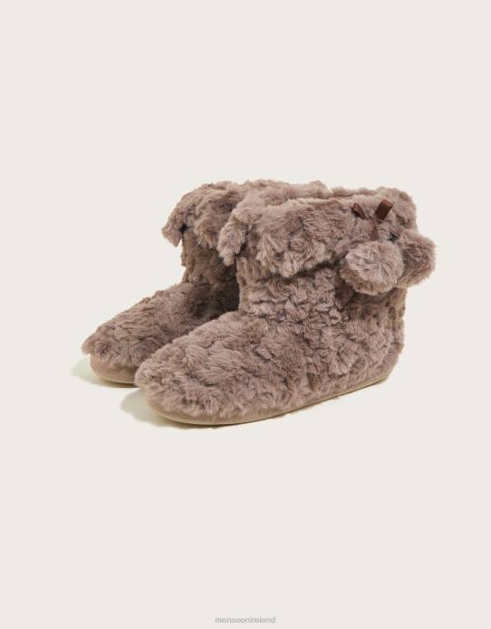 Monsoon Women Faux Fur Pom-Pom Slipper Boots 2Z2N755 Footwear Mink