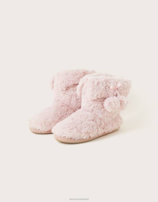 Monsoon Women Faux Fur Pom-Pom Slipper Boots 2Z2N978 Footwear Pink
