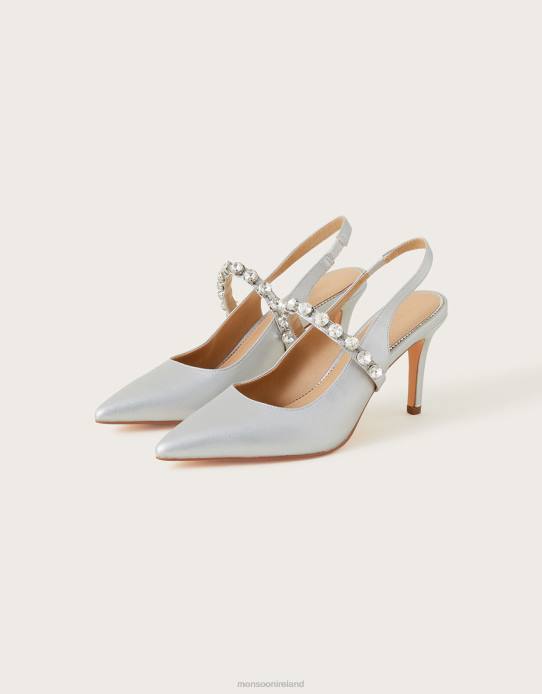 Monsoon Women Metallic Pointy Diamante Slingback Heels 2Z2N1555 Footwear Silver