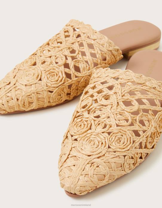 Monsoon Women Pointed Toe Raffia Mules Natural 2Z2N1508 Footwear Natural