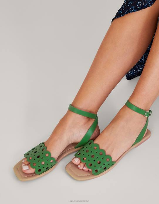 Monsoon Women Cutwork Leather Sandals 2Z2N1534 Footwear Green