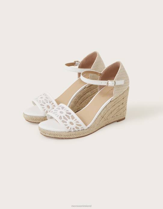 Monsoon Women Cutwork Wedge Sandals 2Z2N1545 Footwear White